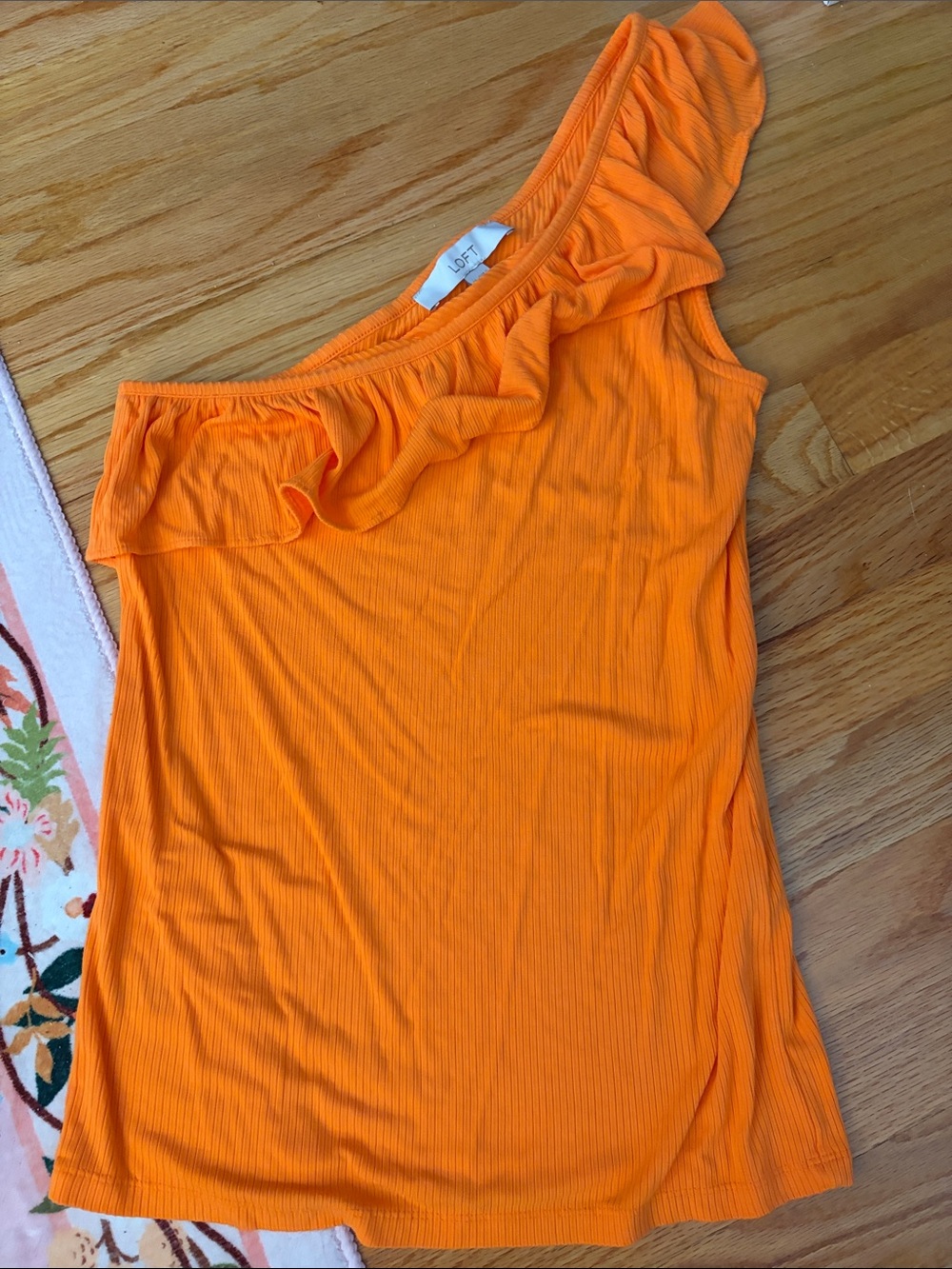 LOFT One-Shoulder Ruffle Top in Orange